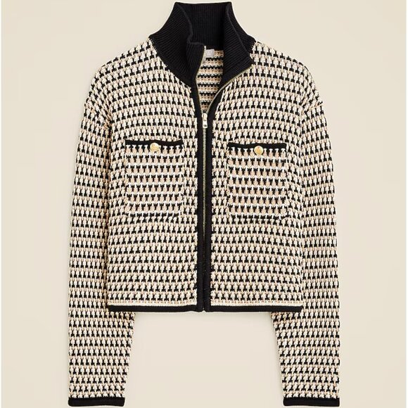 JCREW Size M Jacquard Sweater Jacket in Black Sandstone Antique - Picture 1 of 6